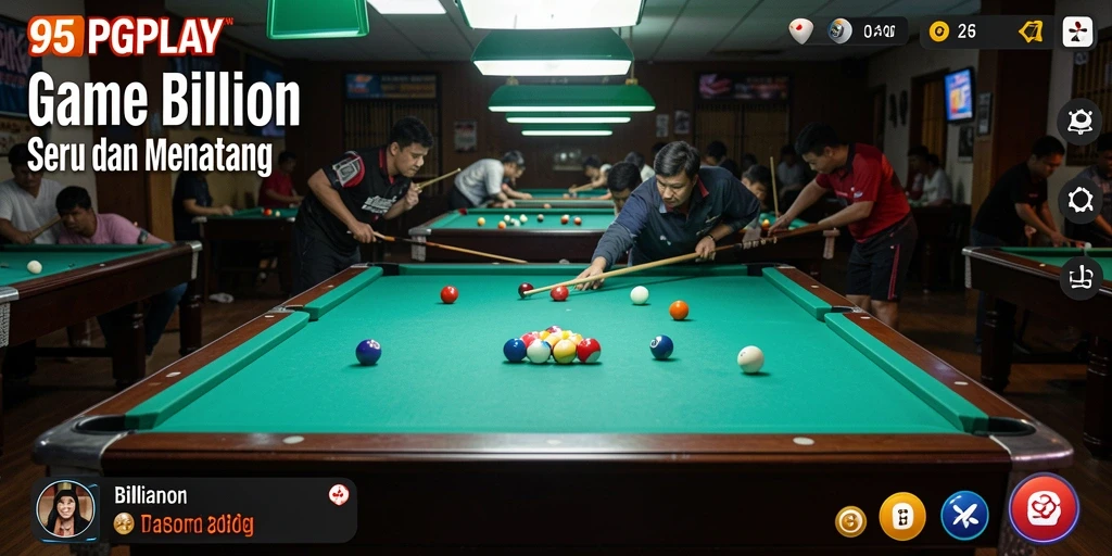 Tampilan antarmuka utama 95PGPLAY dengan berbagai pilihan meja billiard.