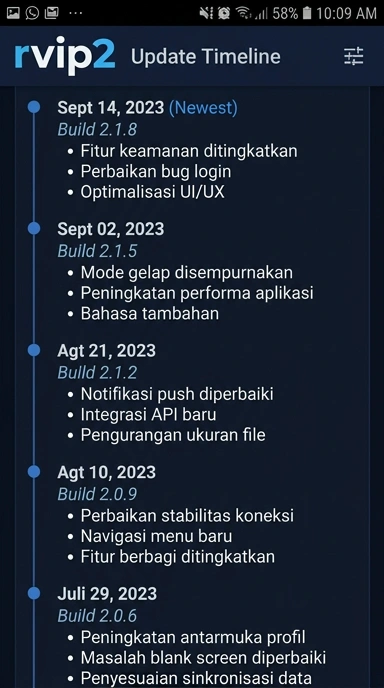Tampilan riwayat versi rvip2